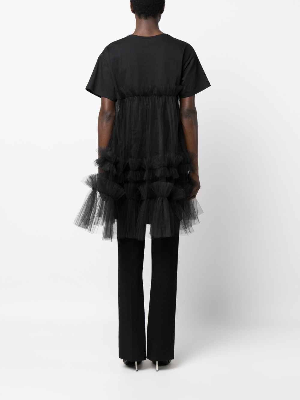 Shop Act N°1 Ruffled Tulle-overlay Cotton T-shirt In Black