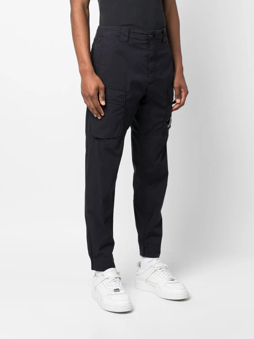 C.p. Company Logo-patch Tapered Trousers In Blau