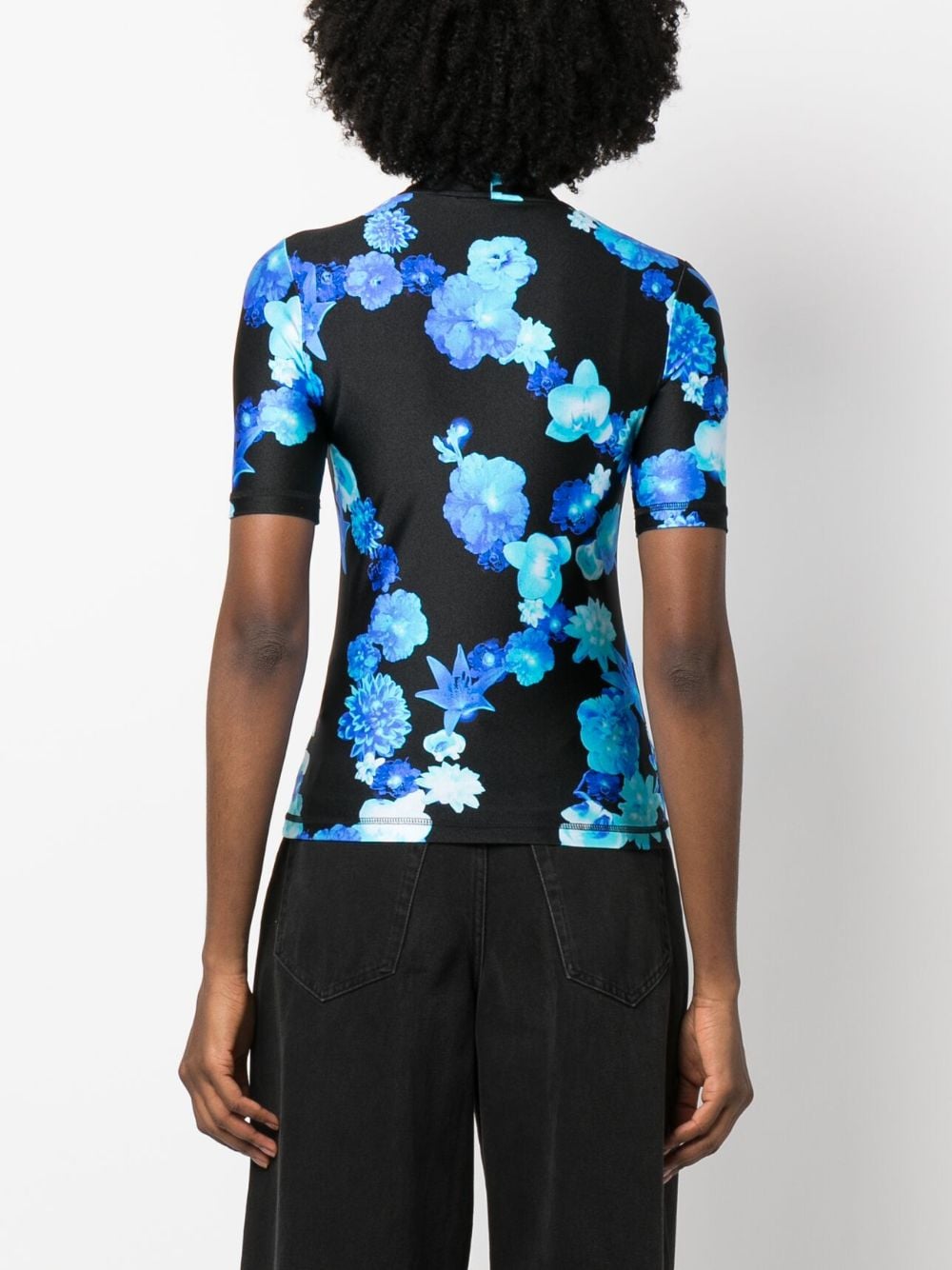 Shop Coperni Floral-print Short-sleeve Top In Black