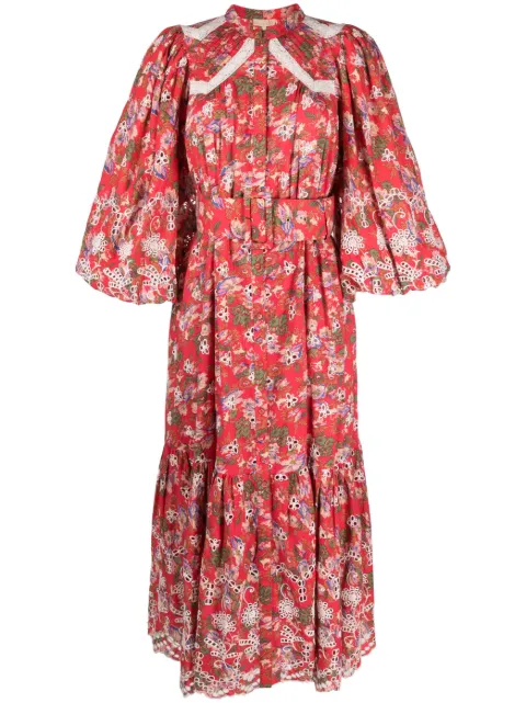 byTiMo floral-print broderie-anglaise midi dress