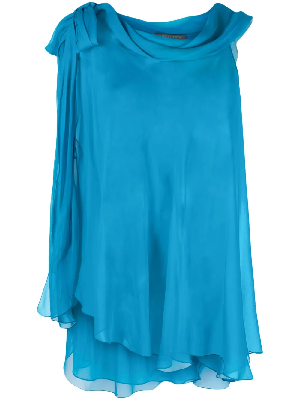 Shop Alberta Ferretti Semi-sheer Asymmetric Blouse In Blue