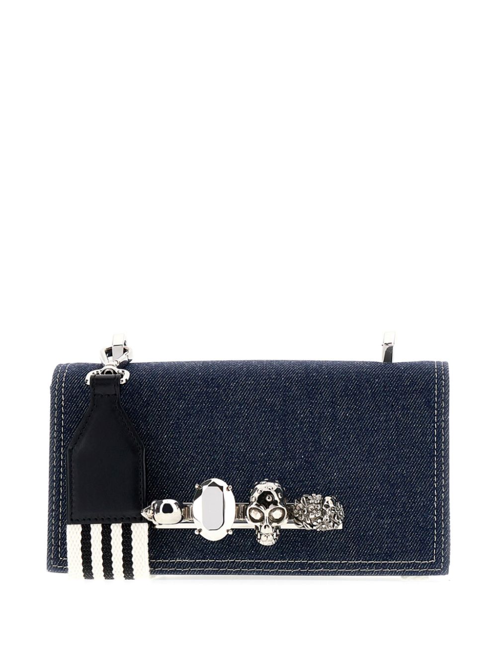 Alexander McQueen charm-embellished denim messenger bag - Blue