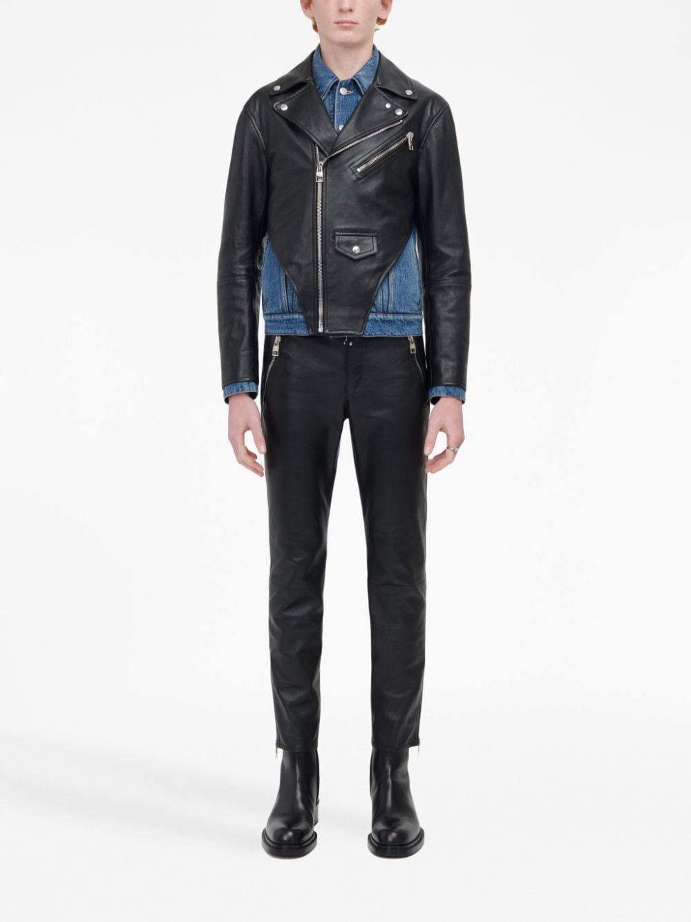 Shop Alexander Mcqueen Leather Cropped Slim-fit Trousers In Black