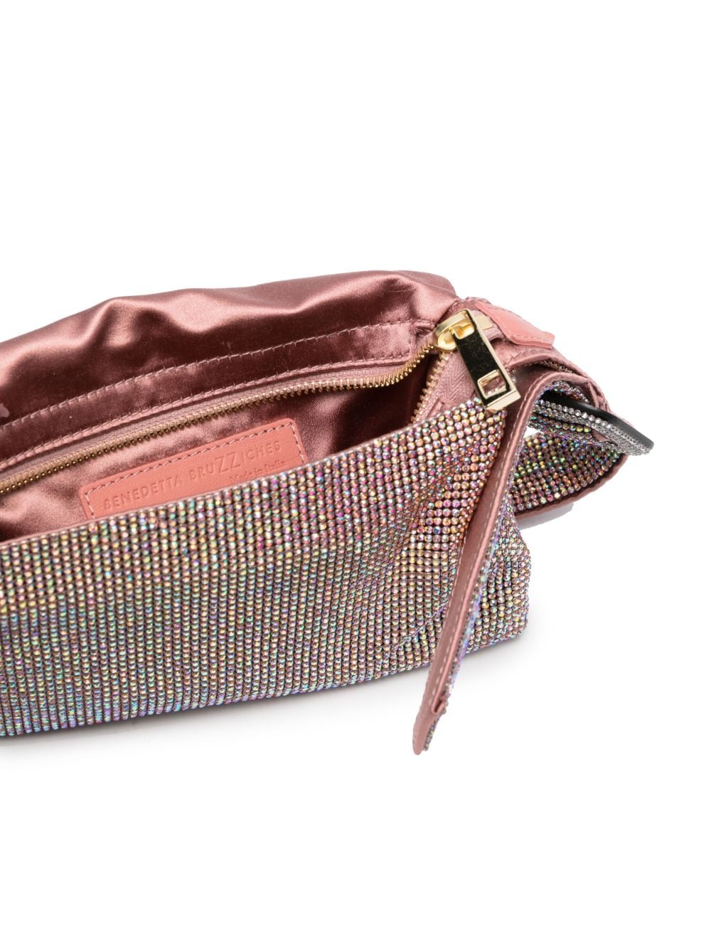 Shop Benedetta Bruzziches Crystal-embellished Iridescent Shoulder Bag In Pink