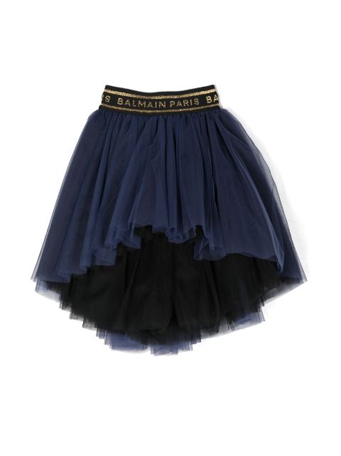 Balmain Kids jupe en tulle à ceinture logo