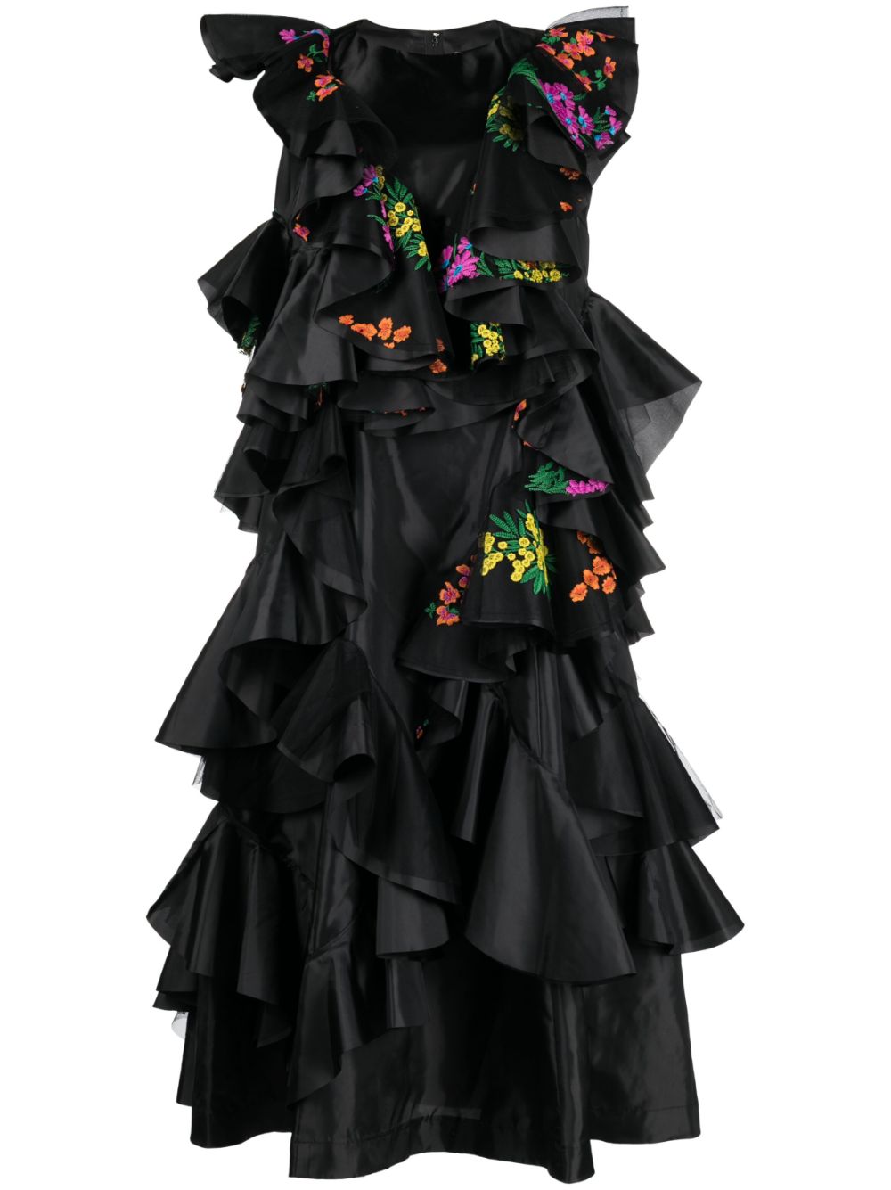 Comme Des Garçons Comme Des Garçons Floral-embroidery Ruffled Dress In Black