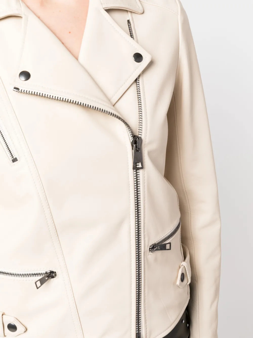 Simonetta Ravizza Zip-up Leather Biker Jacket In Neutrals