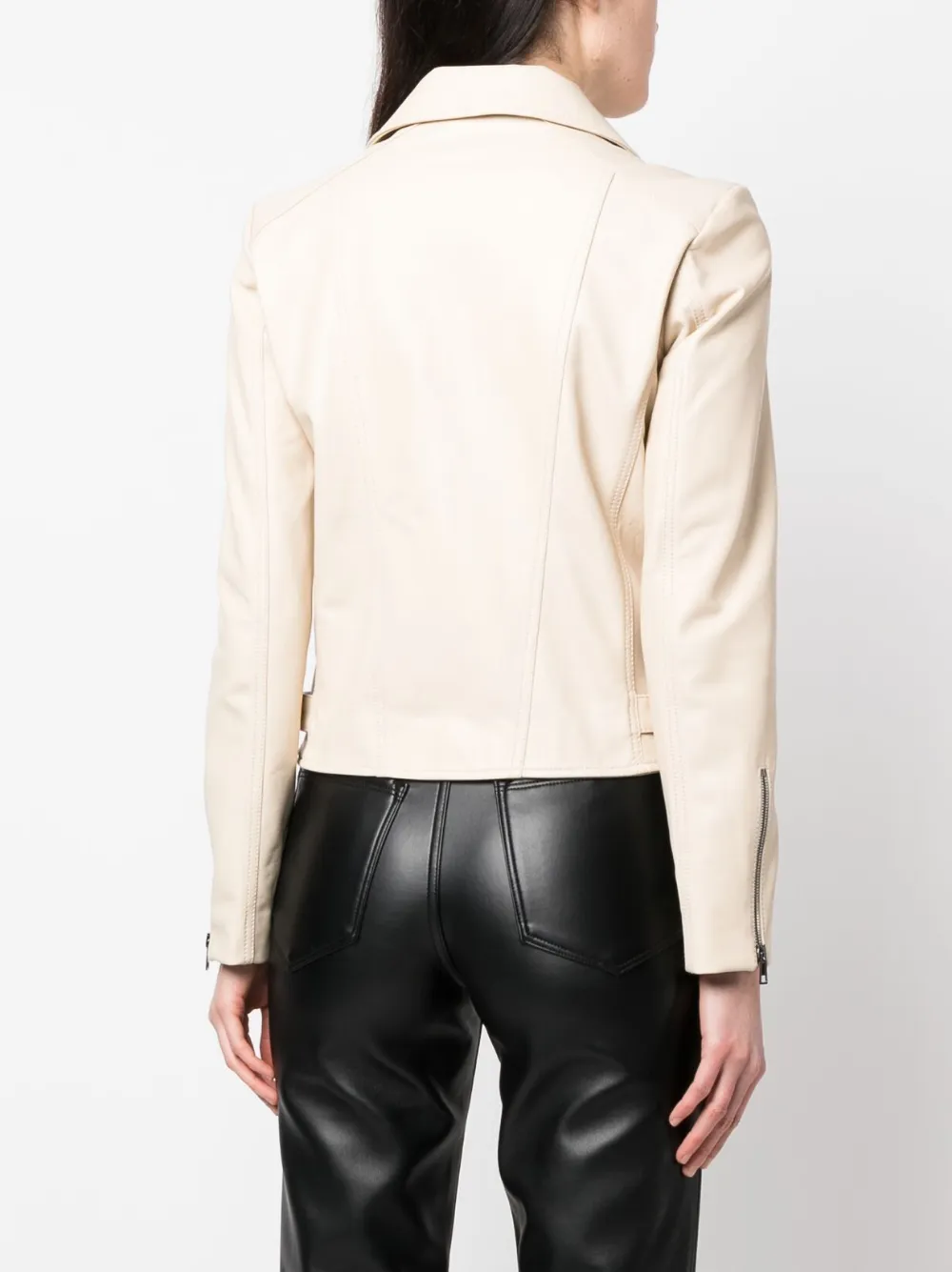 Simonetta Ravizza Zip-up Leather Biker Jacket In Neutrals