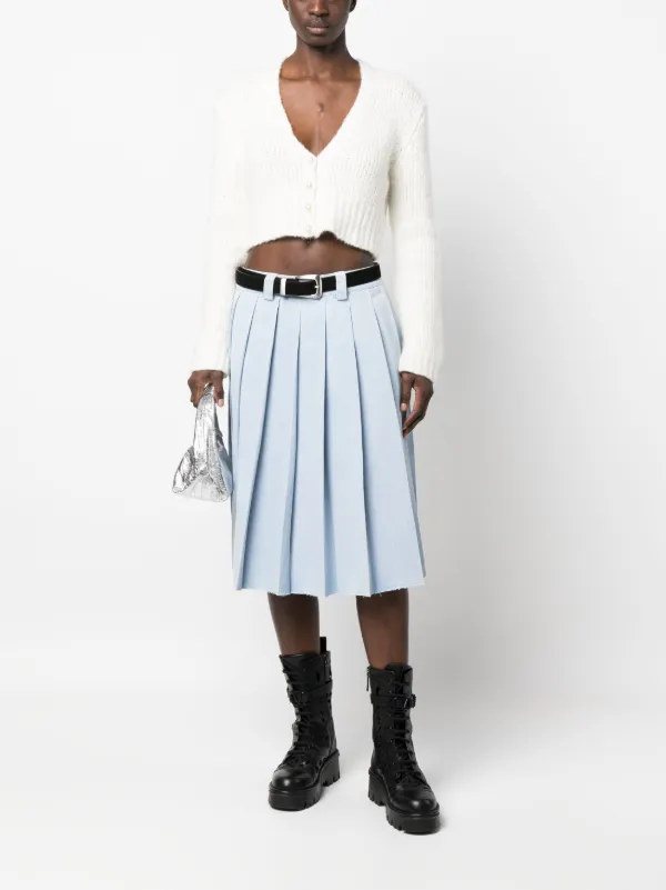 Miu Miu Pleated Denim Midi Skirt Blue FARFETCH PT