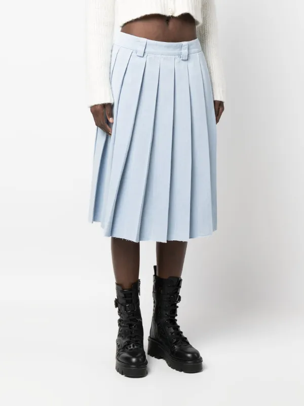 Miu Miu Pleated Denim Midi Skirt Farfetch