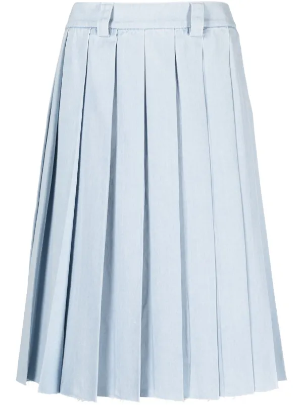 Miu Miu Pleated Denim Midi Skirt Farfetch