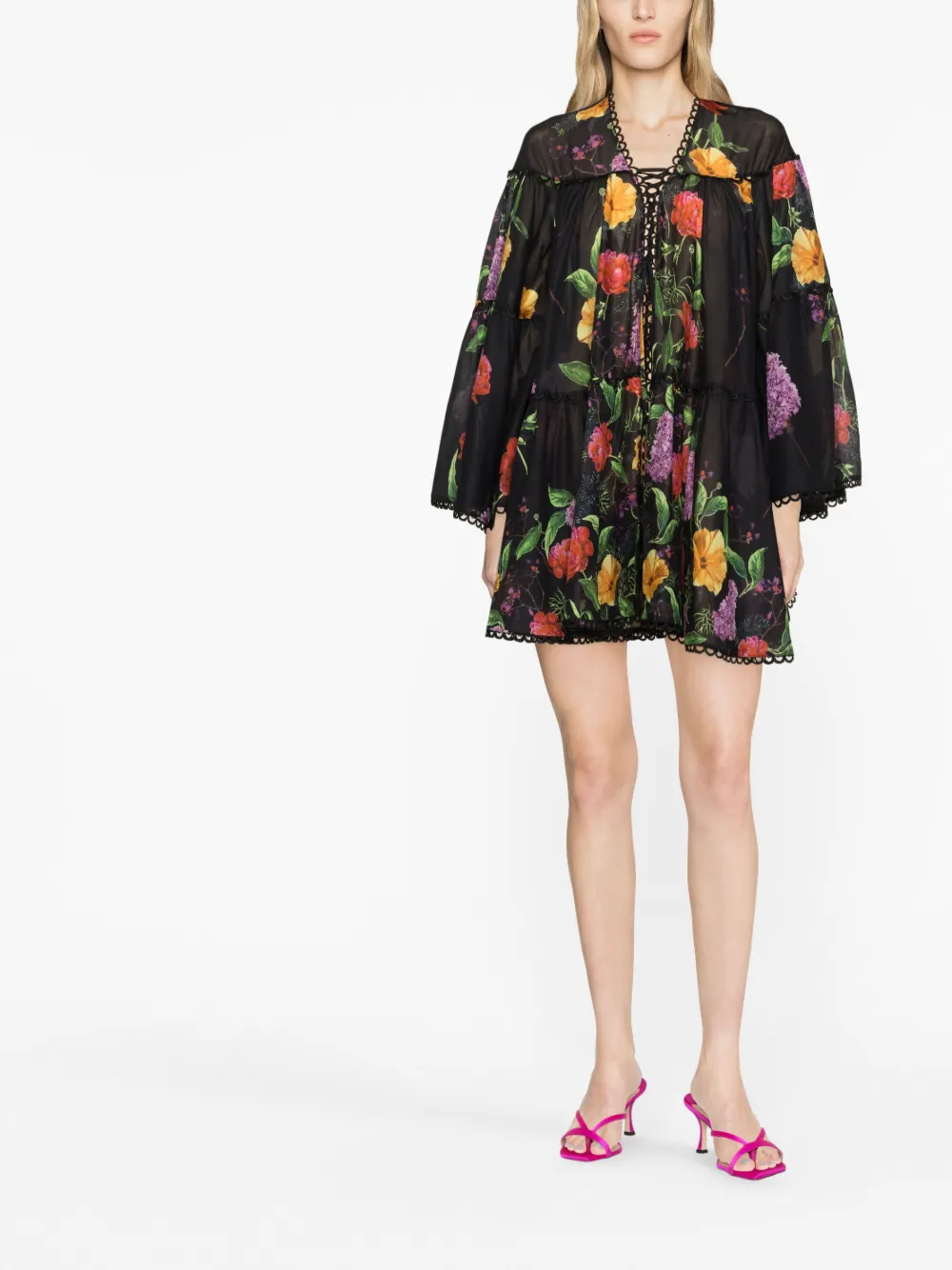 Charo Ruiz Ibiza Mini-jurk met bloemenprint - Zwart