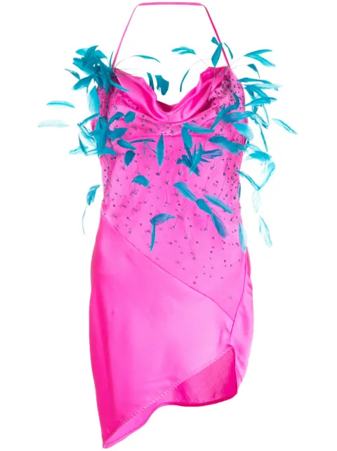Amen - feather-detail halterneck dress
