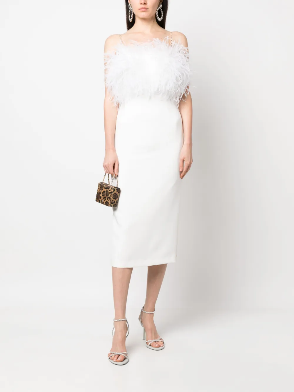 Shop Nissa Feather-trim Midi Dress In Weiss