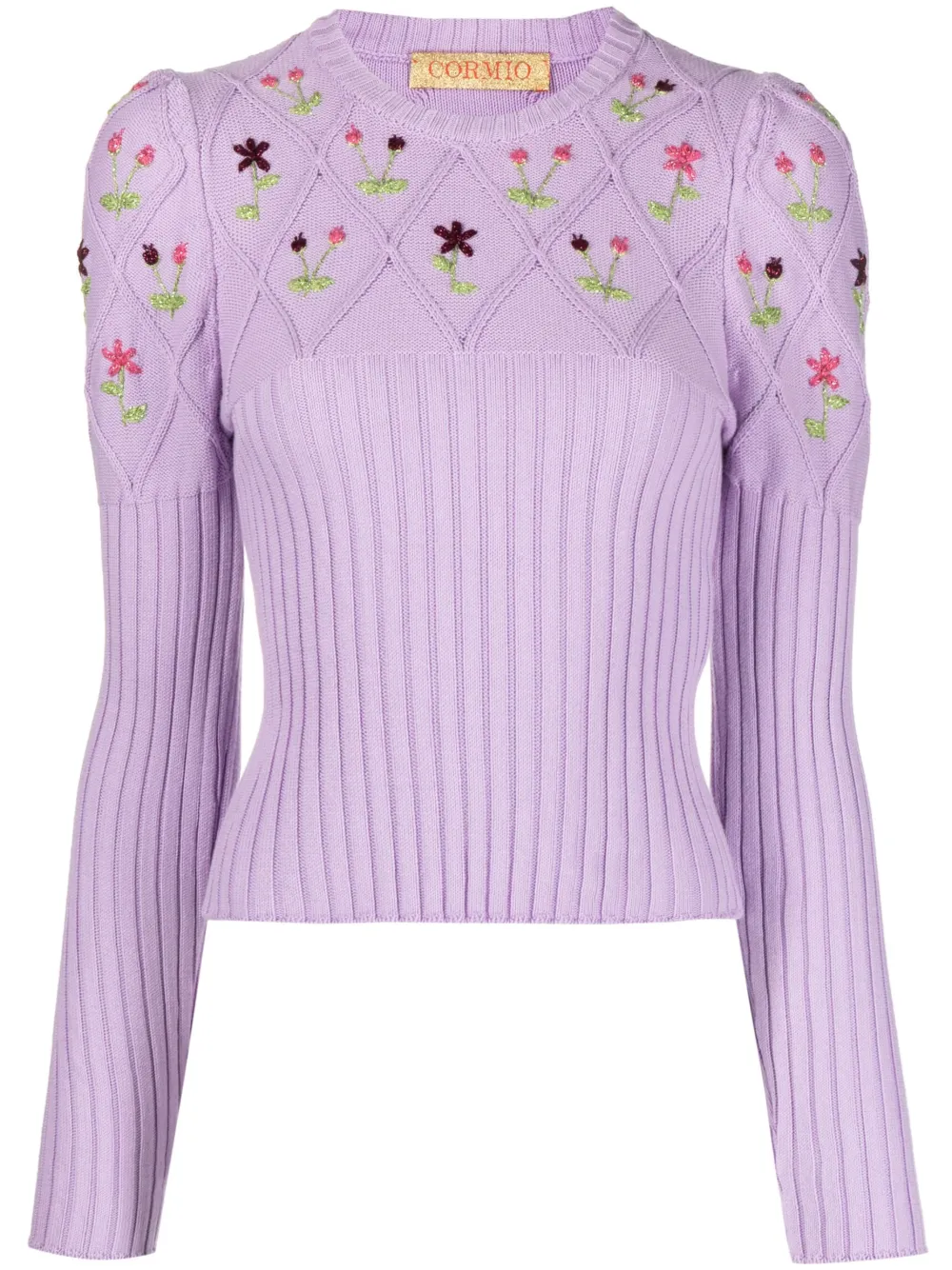 Shop Cormio Floral-embroidery Cotton Jumper In Purple