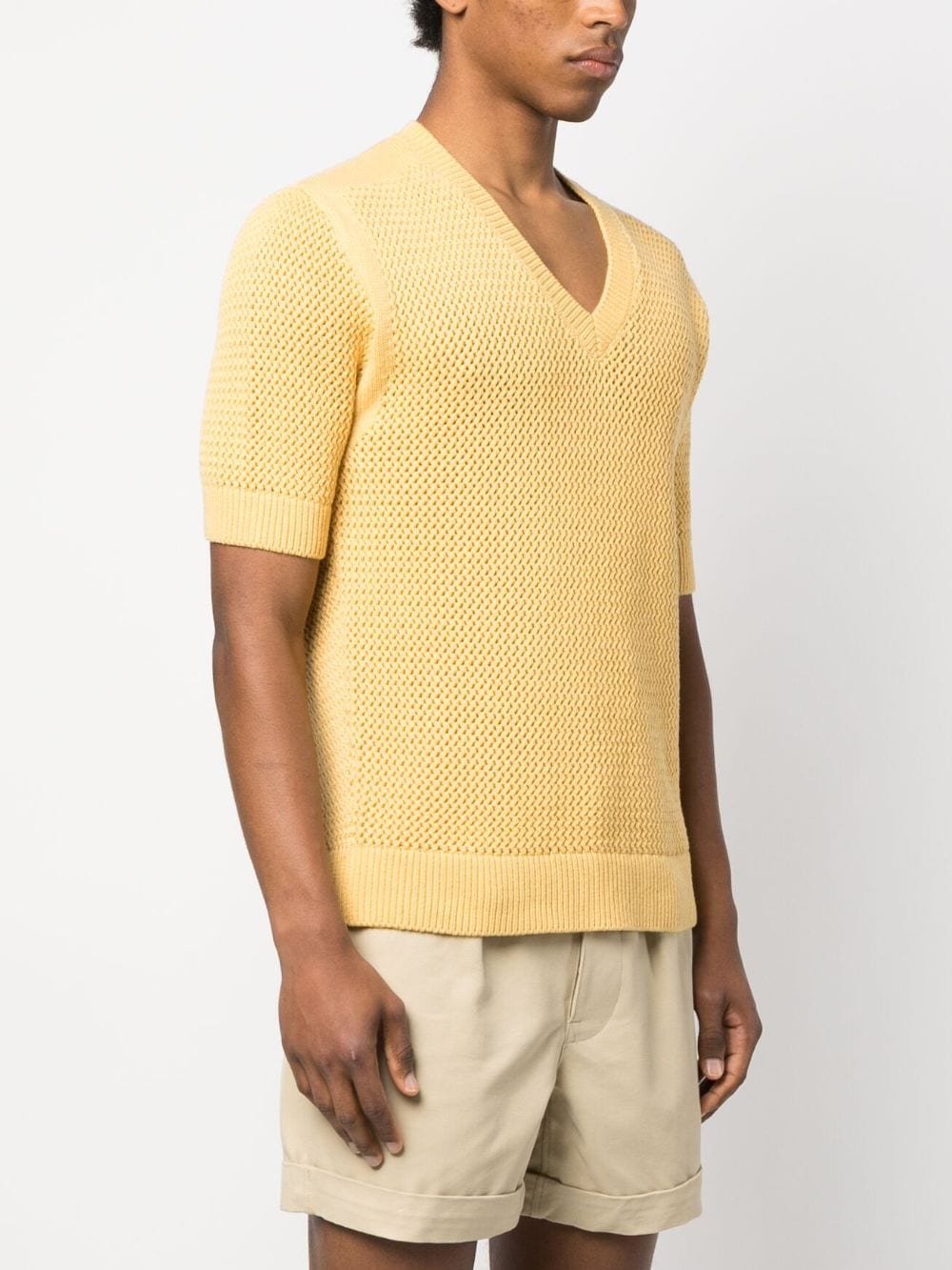 Shop Fursac Knitted Short-sleeved V-neck Jumper In Yellow