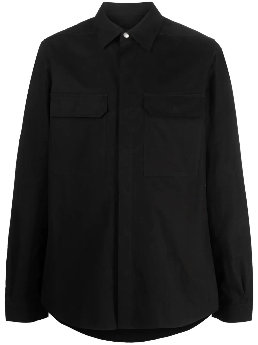 Rick Owens Classic Collar Black Shirt With Dual Front Pockets In Black