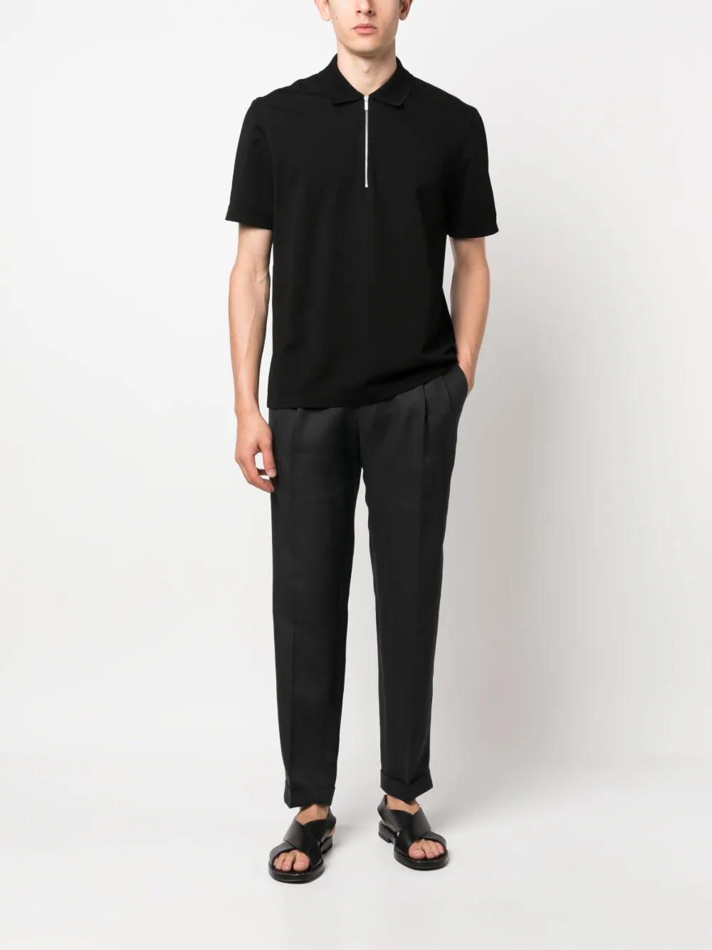 D4.0 off-centre fastening chino trousers - Zwart