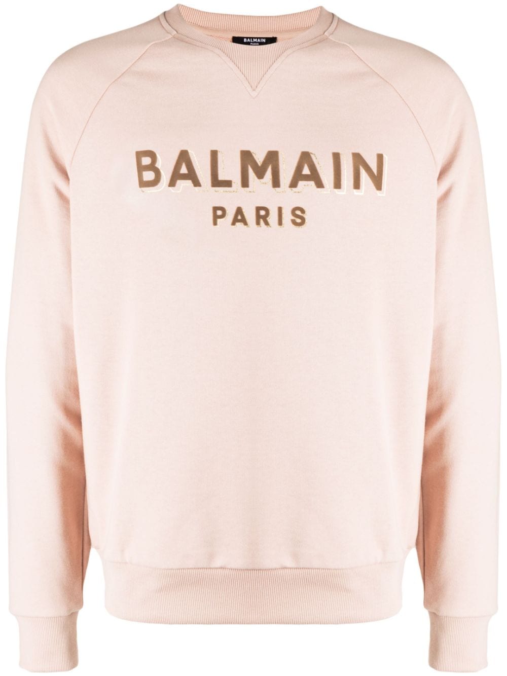 Shop Balmain Flocked-logo Cotton Sweatshirt In Neutrals