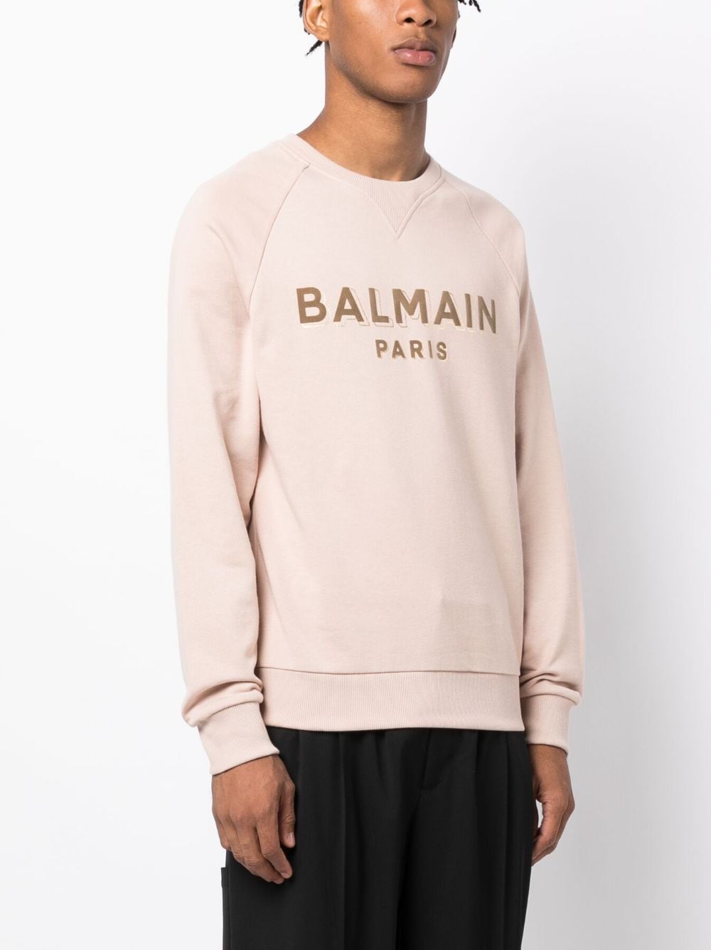 Shop Balmain Flocked-logo Cotton Sweatshirt In Neutrals