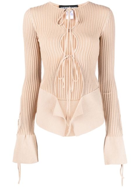 ANDREĀDAMO tie-fastening long-sleeve knitted top