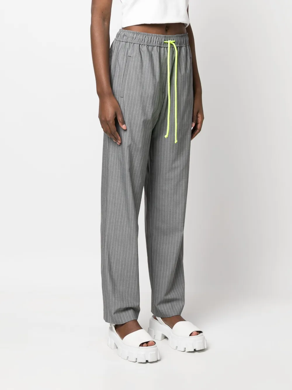 Essentiel Antwerp Pinstripe-pattern Drawstring-waist Trousers In Grey