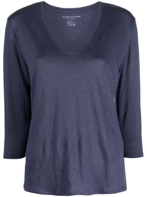 Majestic Filatures linen-blend V-neck T-shirt Women