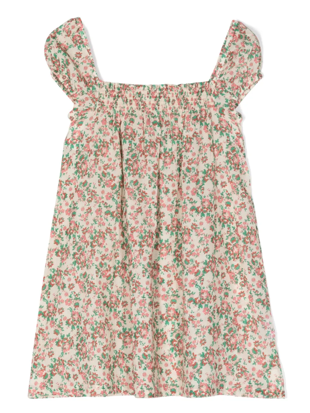 Emile Et Ida Kids' Floral-print Shirred-panel Dress In Neutrals