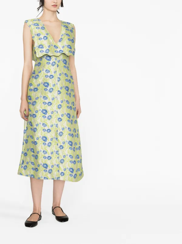 GANNI jacquard pattern V neck Dress Green FARFETCH CA