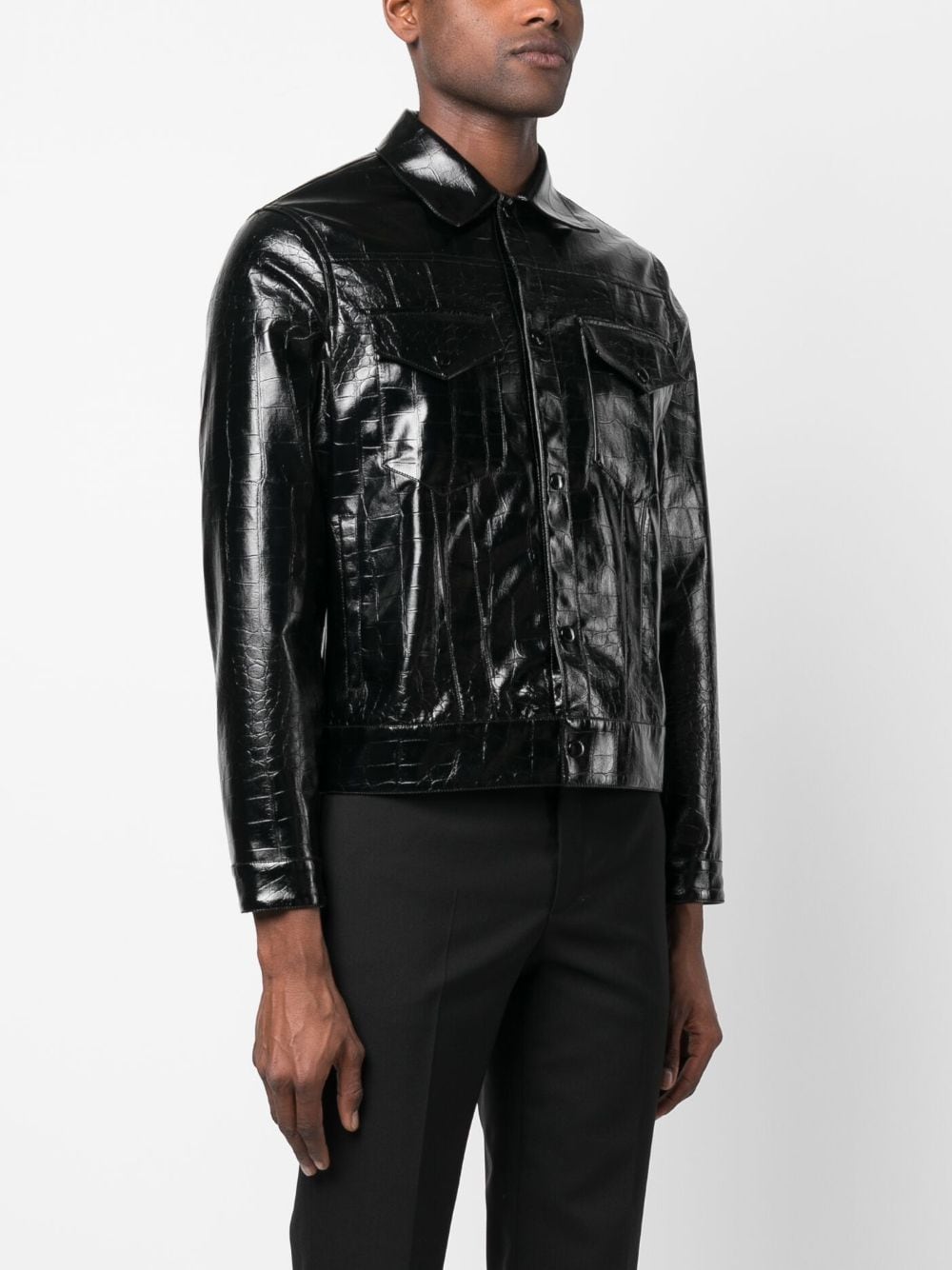 Shop Fursac Crocodile-effect Biker Jacket In Black