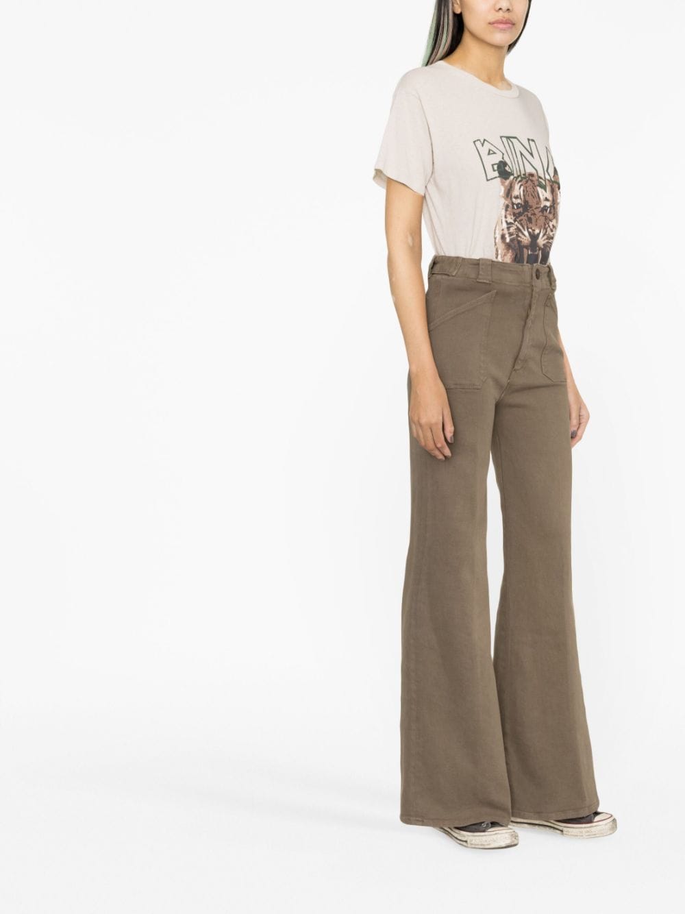 Shop Mother High-waisted Flared Jeans In Brown