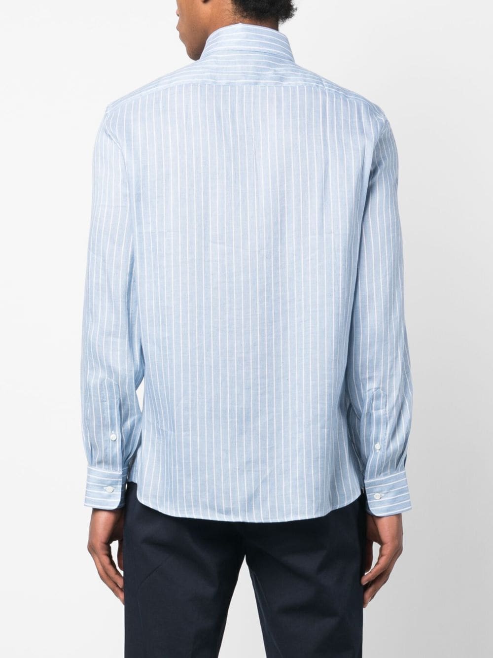 Shop Brunello Cucinelli Striped Button-up Shirt In Blue
