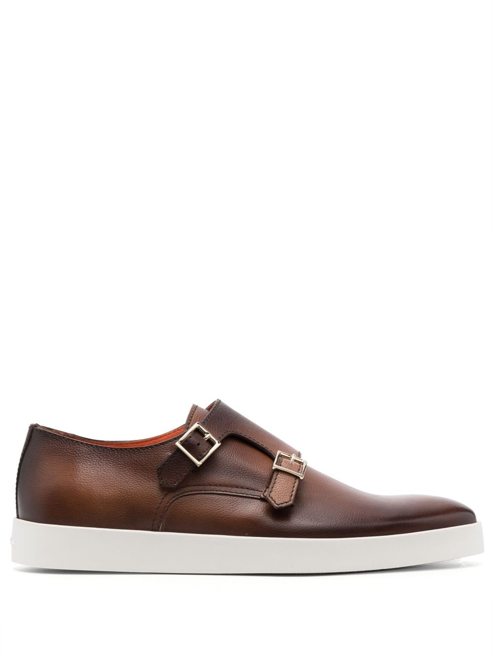Santoni Double-buckle Leather Monk Shoes In Brown