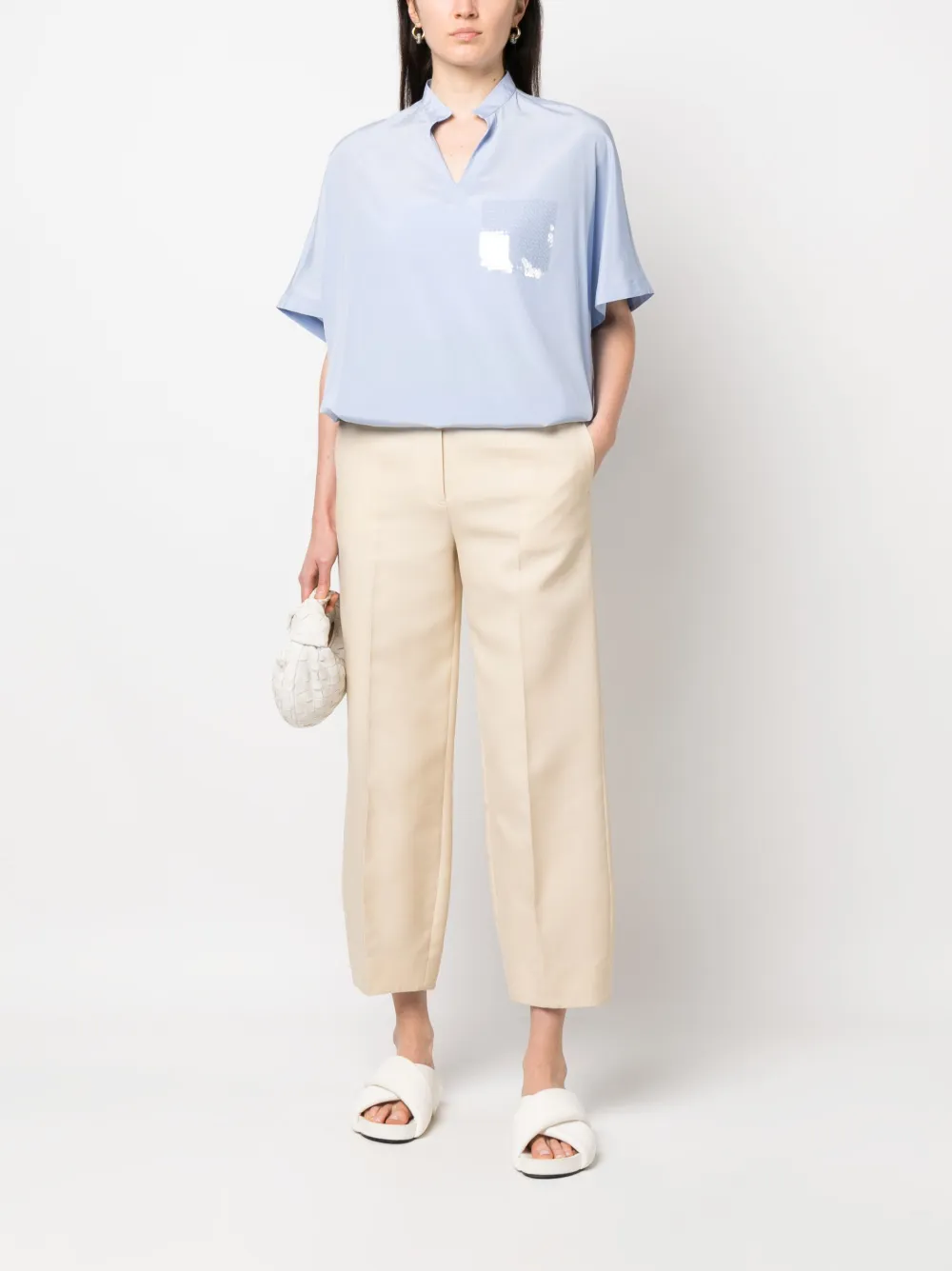 Peserico Blouse met trekkoordtaille - Blauw