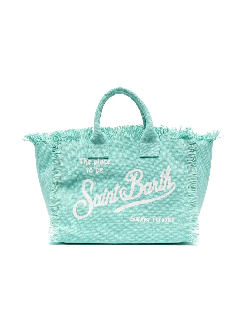 Mc2 Saint Barth Kids' Frayed-trim Logo Print Bag In Turquoise