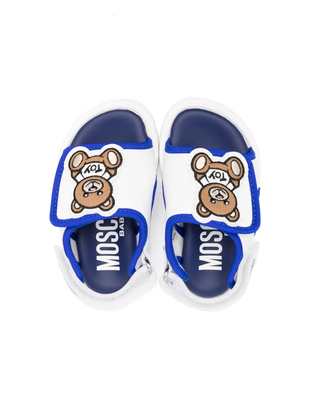 Shop Moschino Teddy Bear Motif Leather Sandals In White