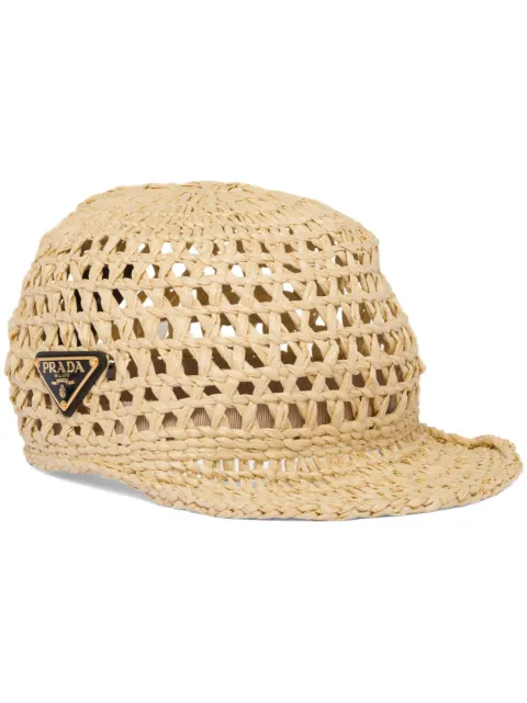 Prada logo-plaque woven raffia hat