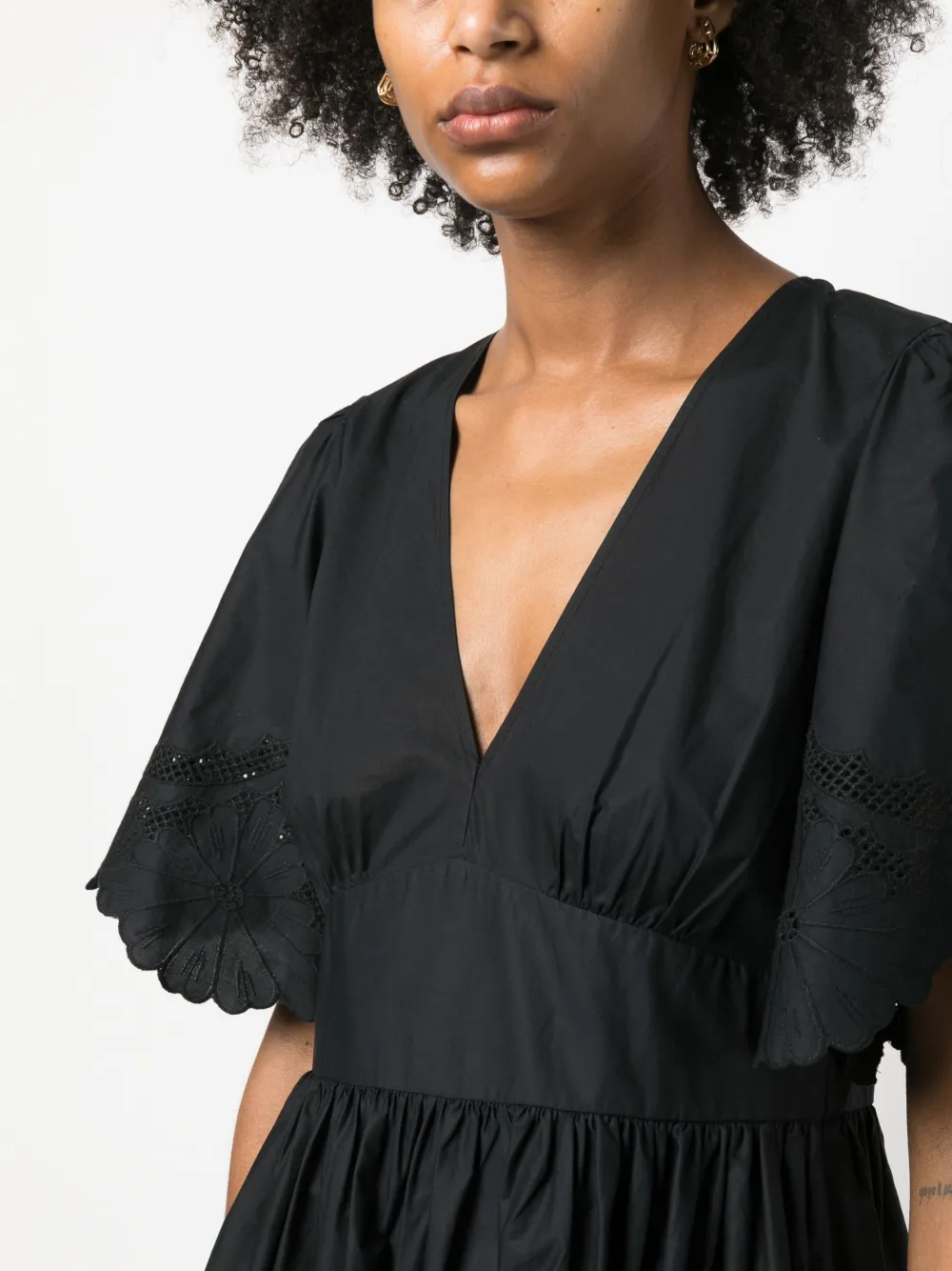 Twinset Broderie-anglaise Short-sleeve Dress In Schwarz