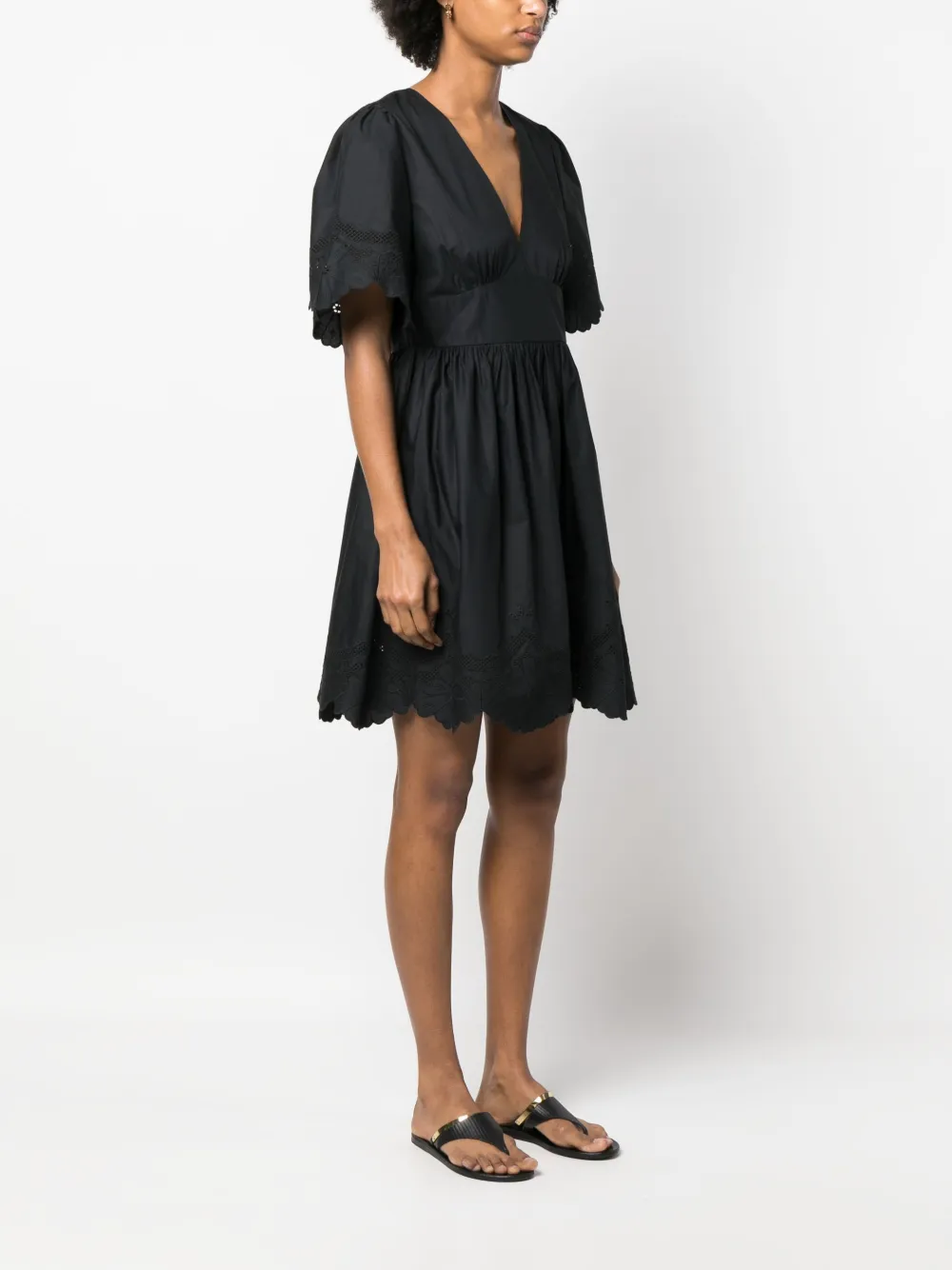 Twinset Broderie-anglaise Short-sleeve Dress In Schwarz