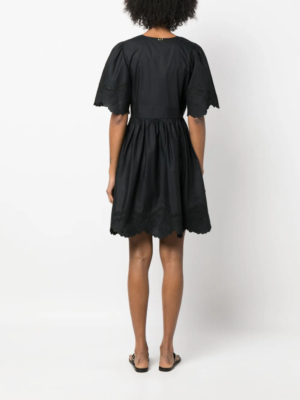 Twinset Broderie-anglaise Short-sleeve Dress In Schwarz