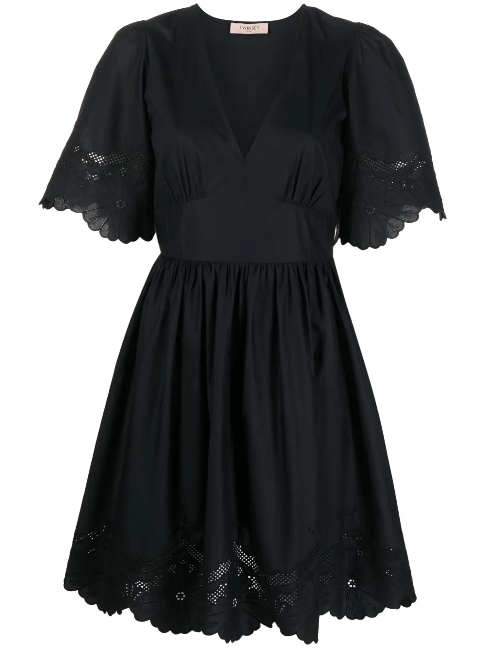 Twinset Broderie-anglaise Short-sleeve Dress In Schwarz