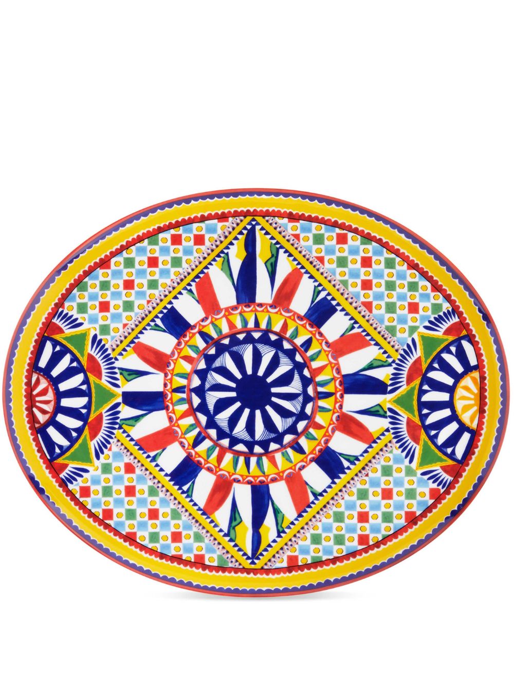 Dolce & Gabbana Geometric-print Porcelain Platter In Blue