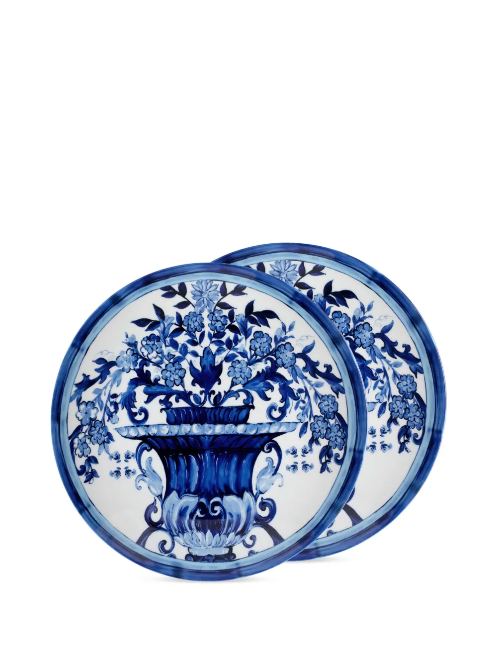 Shop Dolce & Gabbana Floral-print Porcelain Plates In Blue