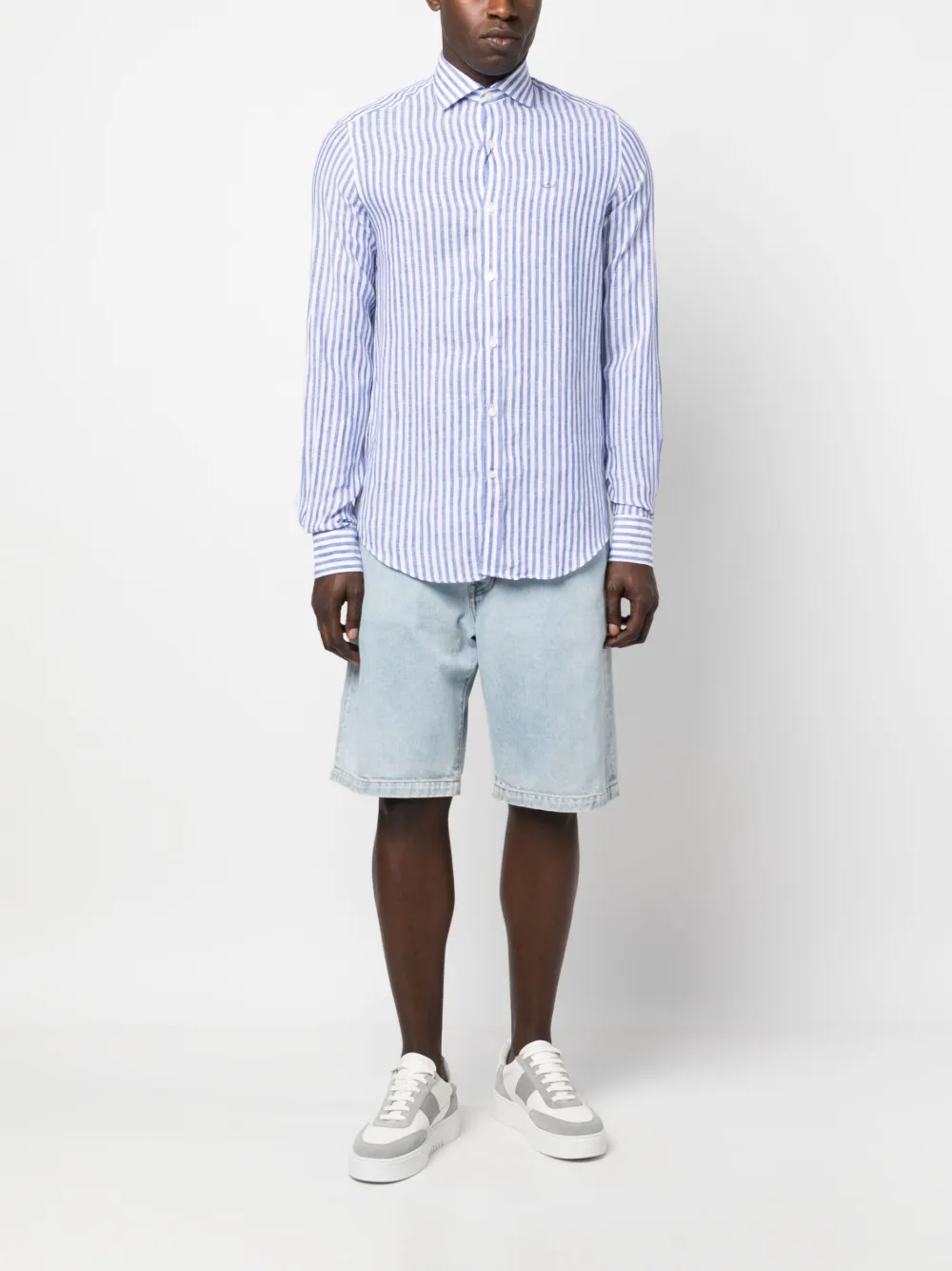 Paul & Shark logo-embroidered striped linen shirt - Blauw