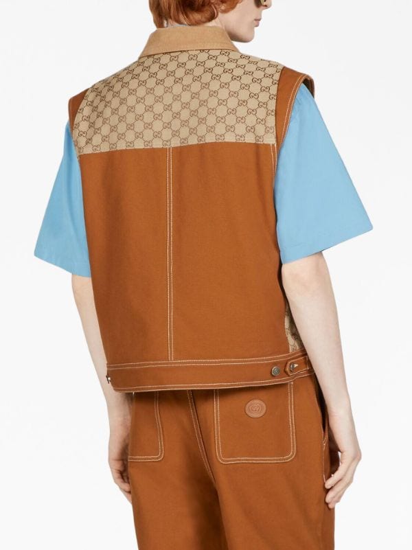 GUCCI Monogram-Panelled Denim Gilet for Men