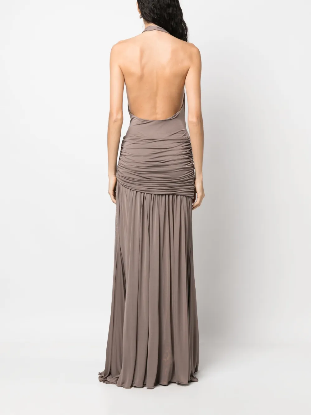 Blumarine Halterneck Backless Gown In Neutrals