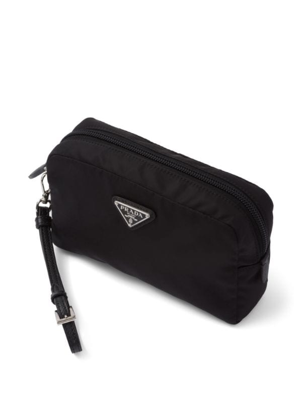 CHANEL black Nylon Cosmetics Makeup Pouch Zip Bag