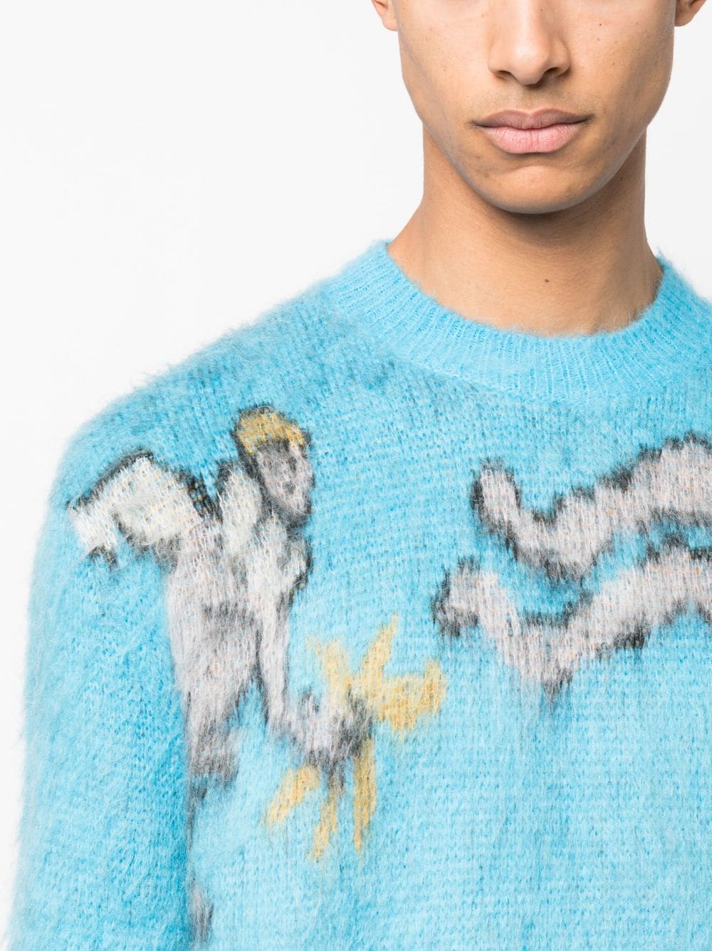 Shop Marni Angel-motif Knitted Jumper In Blue