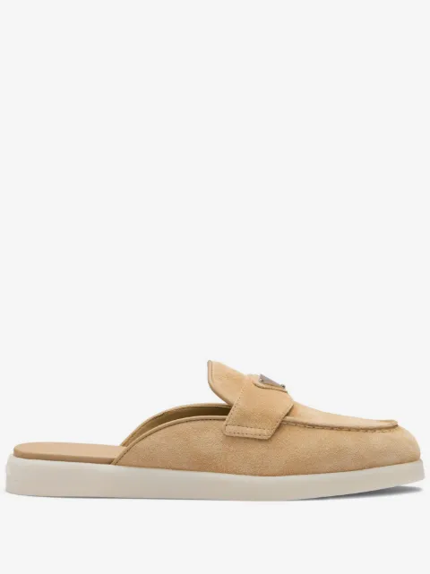 Prada logo-plaque suede mules