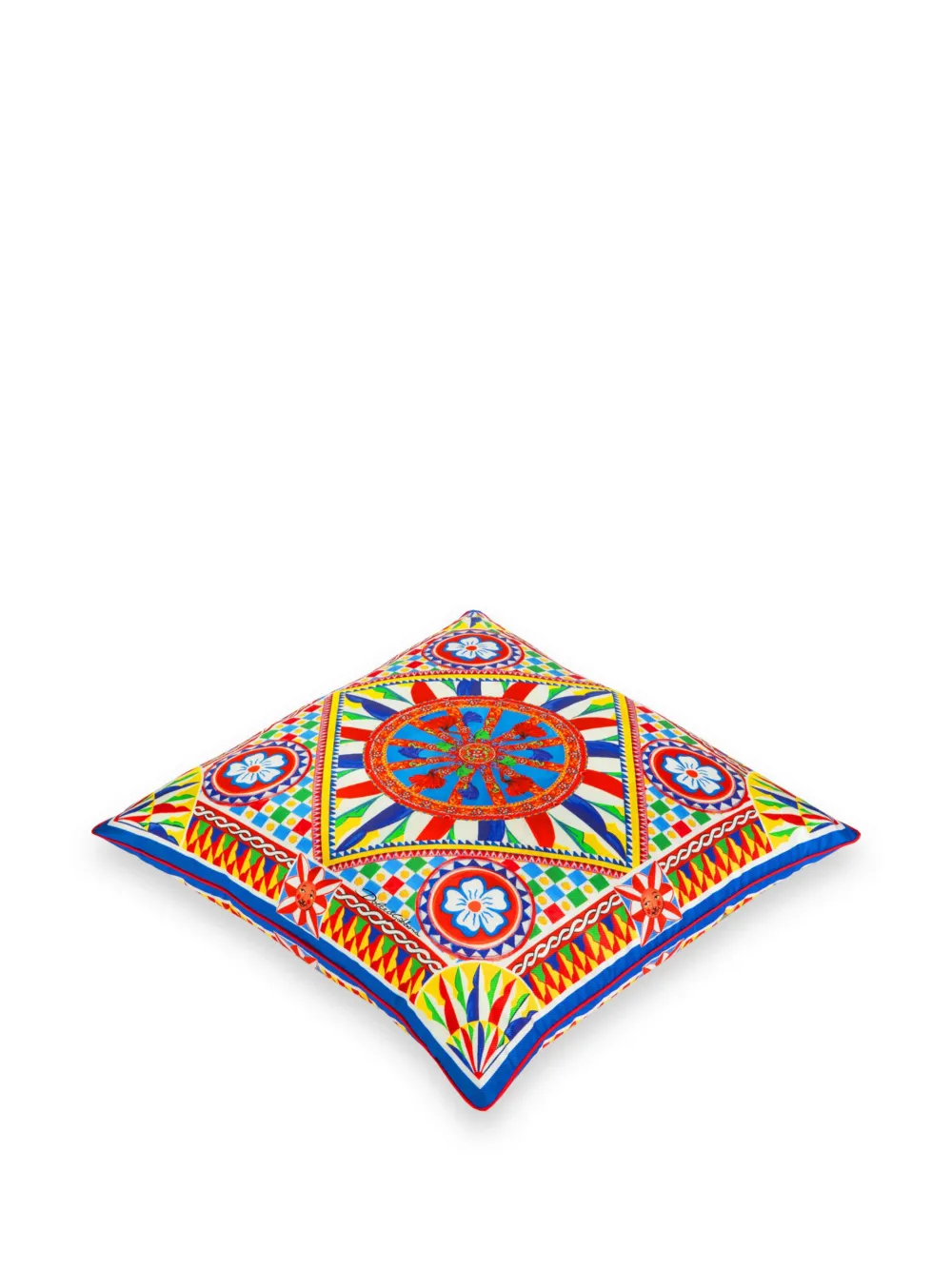 Shop Dolce & Gabbana Carretto-print Twill Cushion In Blue